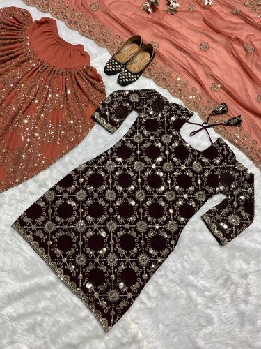 TRAJE DE BOLLYWOOD PAQUISTANÍ INDIO BODA DHOTI TOP SALWAR KAMEEZ VESTIDO DE FIESTA - Imagen 6 de 9