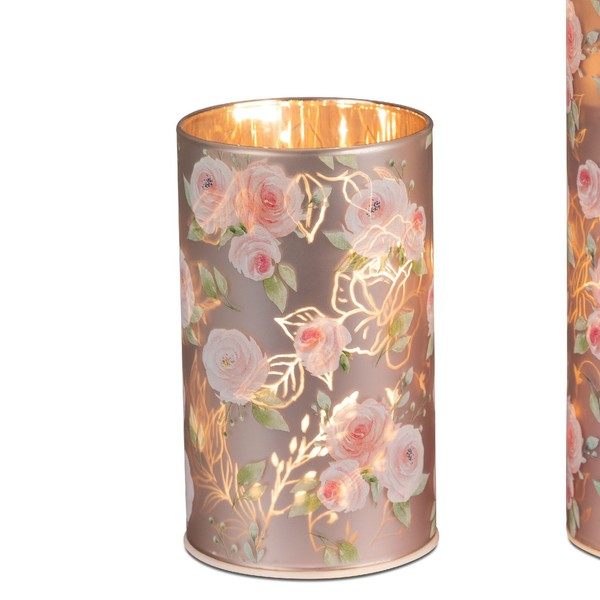 Led Tischlampe Deko Licht La Rose Mit Rosendekor H. 15Cm Rosa Glas Formano Wa-image
