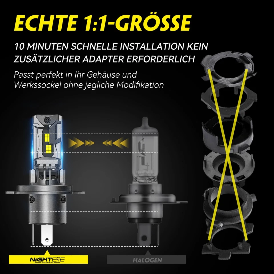F rStvzo 2X H4 LED Scheinwerfer Mit Zulassung 70W 30000LM 6500K DRL Halogen Wei - Bild 4 von 4