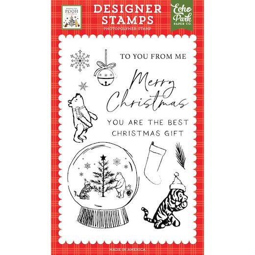 Echo Park Winnie the Pooh Christmas Clear Stamps - Snow Globe Scene