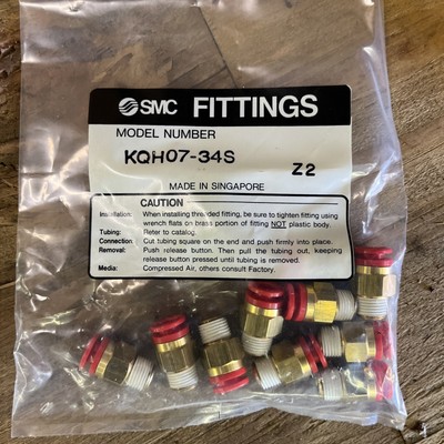 Lot of 10 Smc Fittings KQH07-34S 1/8  Npt Port x 1/4  Tube