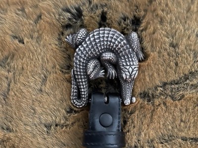 Barry Kieselstein-Cord Silver Alligator Buckle Black Leather Belr