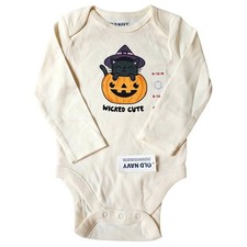 Old Navy Baby 6-12 Months Long Sleeve Halloween Bodysuit "Wicked Cute" Pumpkin