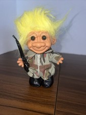Vtg Russ 5" Troll Doll Army Military Soldier Gun Rifle Camo Yellow Hair