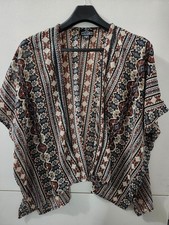 Angie Top Womens S Kimono Open Front Wide Boxy Aztec Tribal Geometric Boho Light
