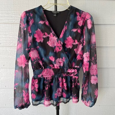 Absolutely Famous Blouse Women Size S V Neck Long Sleeve Floral Top