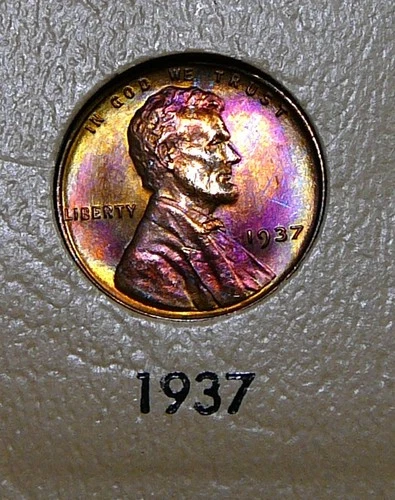 1937  Lincoln Cent - Vividly Toned Unc / Uncirculated (AO1)