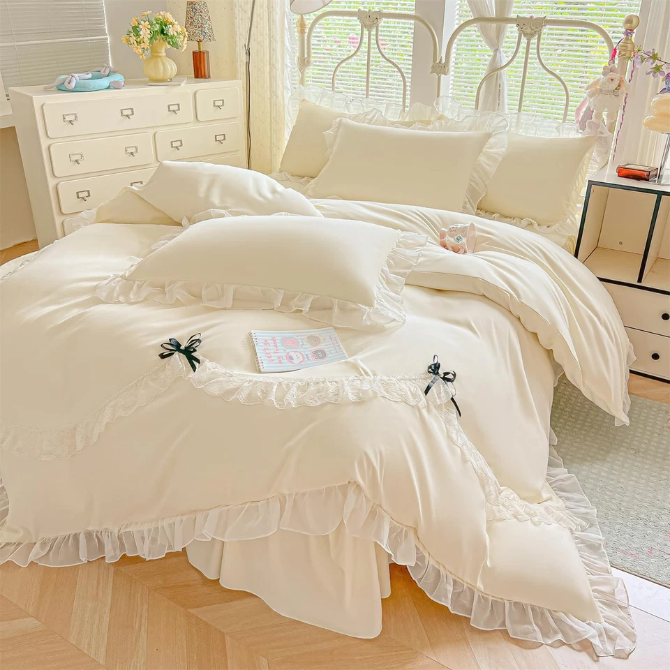 Elegante Juego de Ropa de Cama de Encaje con Linda Pajarita, 3 Piezas Estilo Princesa Francesa Edredón... Foto 2 de 4