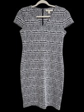 Michael Michael Kors Black & White Plaid Jacquard Sheath Dress Size M Stretch...