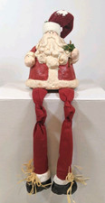 Rustic Sitting Santa Claus With Dangling Legs Christmas Shelf Decor
