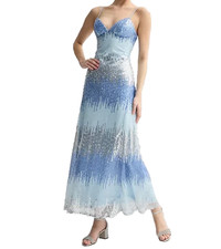 Violet Weekend Juniors' Strappy Ombré Sequin Gown Blue Silver Size 7/8