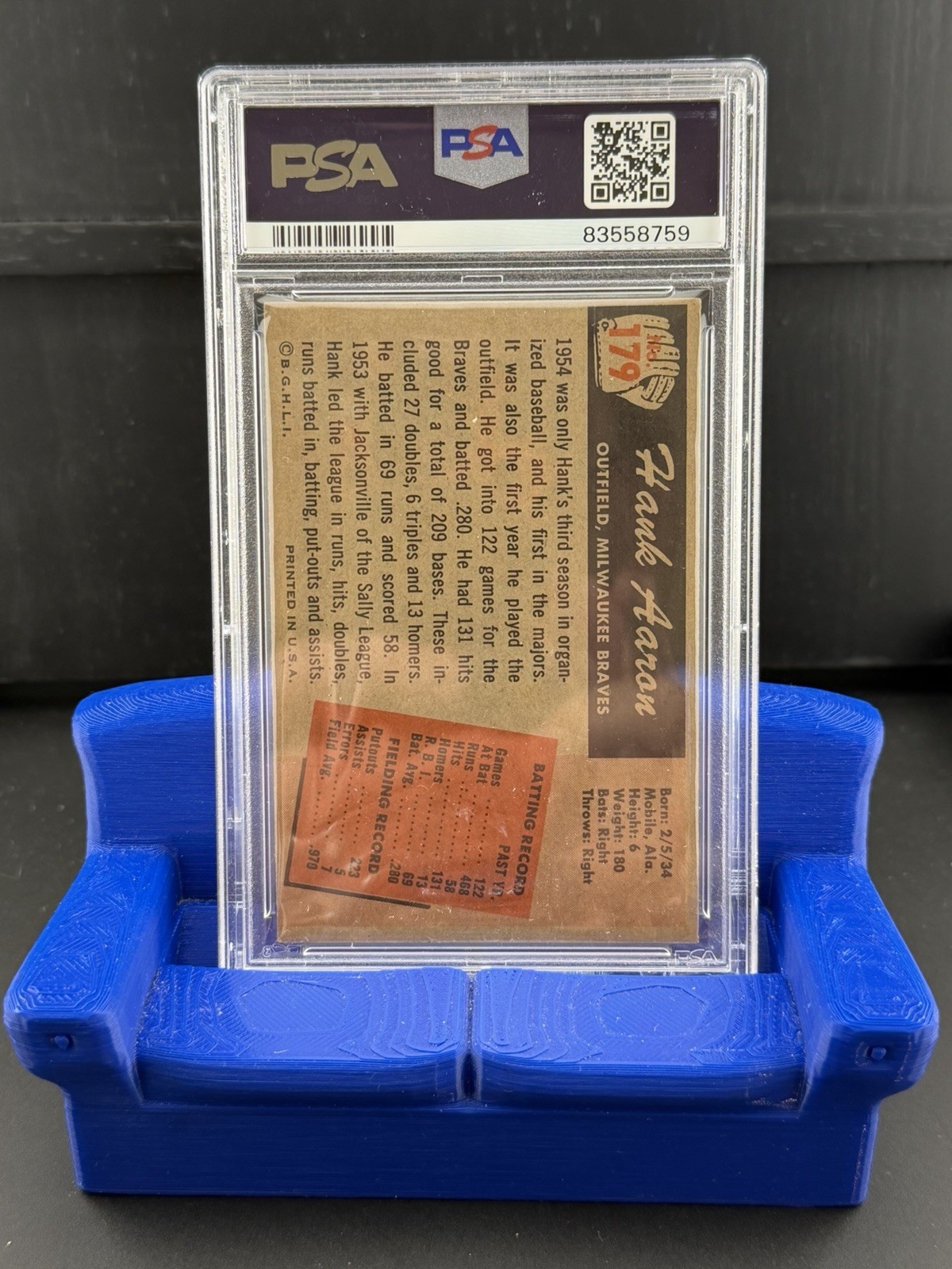 1955 Bowman #179 Hank Aaron PSA 3 Milwaukee Braves  view 2