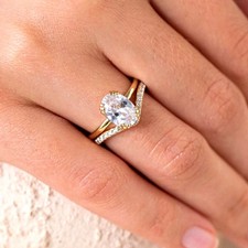 14k Yellow Gold Plated 2 Ct Oval Cut Moissanite Band Ring Bridal Engagement Set