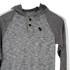 Abercrombie Kids Hoodie Boys Girls Heather Gray Moose Logo Henley Size 13-14