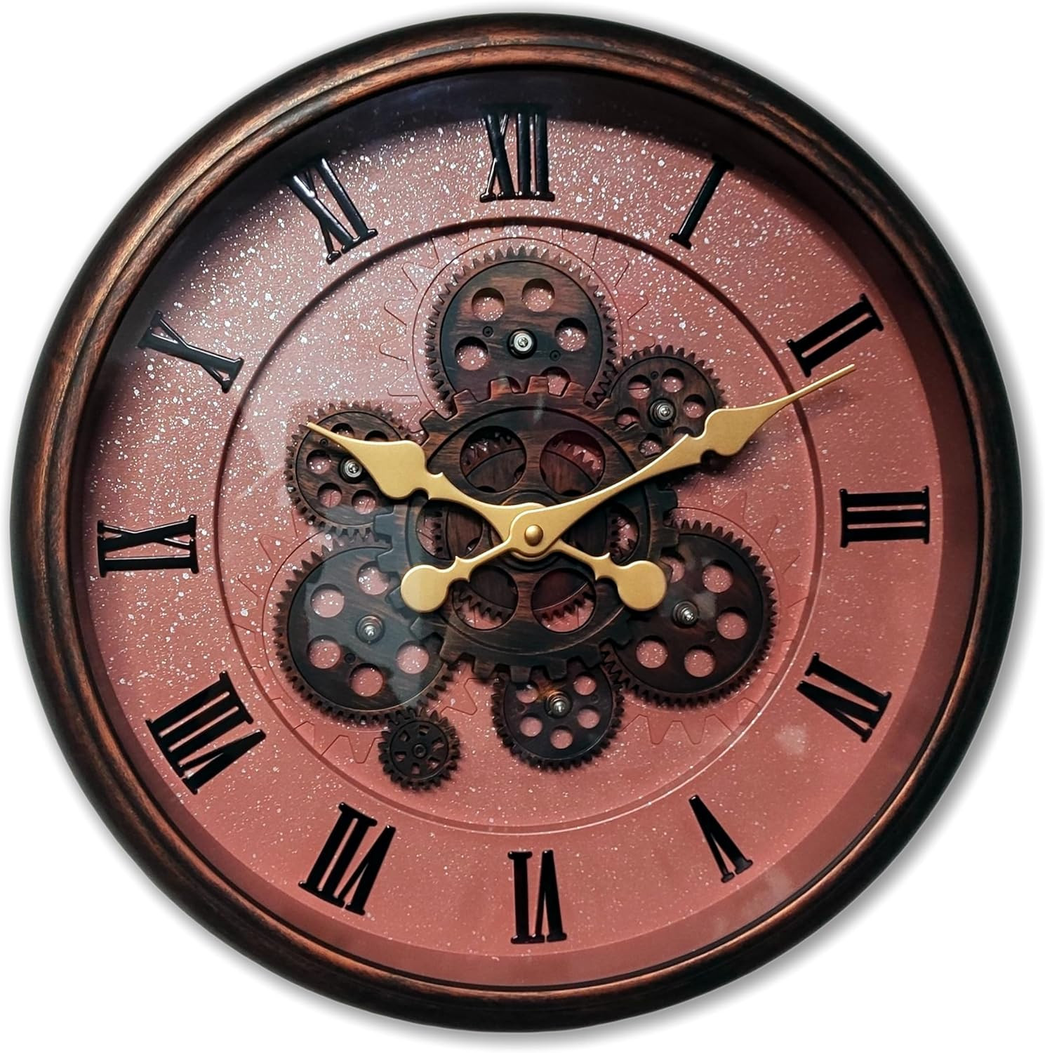 15.2 Inch Large Gear Clock Real Gears Moving Wall Clock, Vintage Industrial Stea