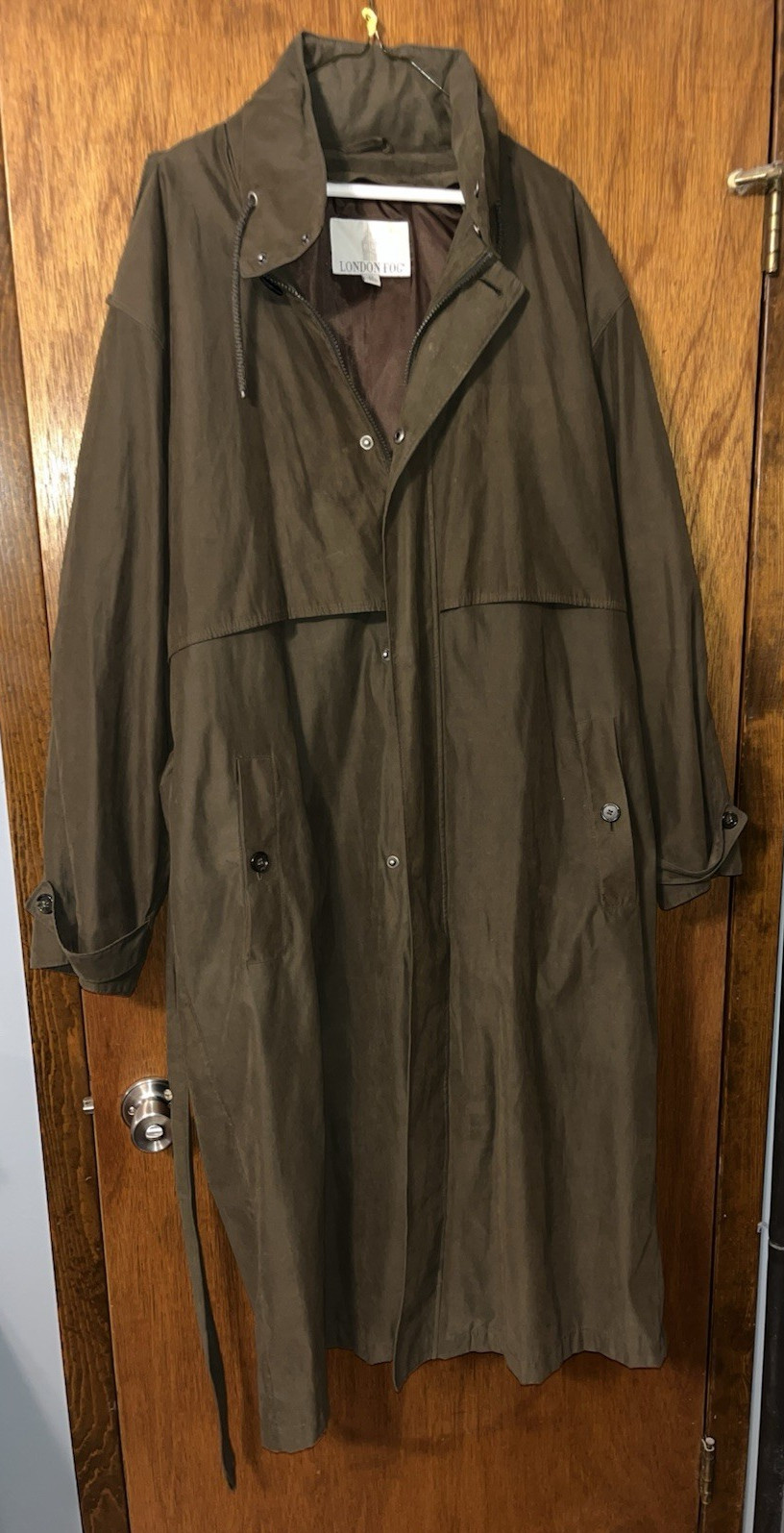 Vtg Towne London Fog  Men's Trench Coat 42 Long Olive  Removable Lining