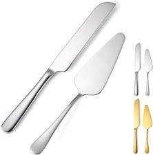 Wedding Cake Knife and Server Set, 2Pcs Stainless Steel Cake Cutting Set, Silver