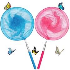2 Pack Telescopic Butterfly Nets for Kids Compact/Variable, pink, blue