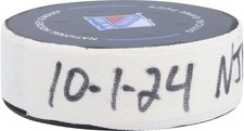 Jakub Zboril New Jersey Devils GU Goal Puck from October 1, 2024 vs. Rangers