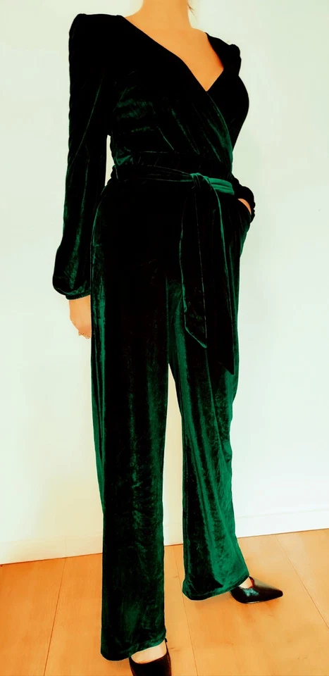 Damen Overall Jumpsuit Samt Optik Grün Neu Gr L 40 Women New Suit - Bild 4 von 4