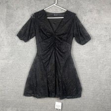 Asos Design Women's Medium Black Polyamide Short Sleeve V Neck Lace Midi Dress