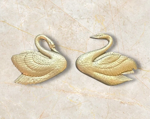 Vintage MCM Set Of Swans 1974 Burwood Gold Wall Art Decor Hollywood Regency USA