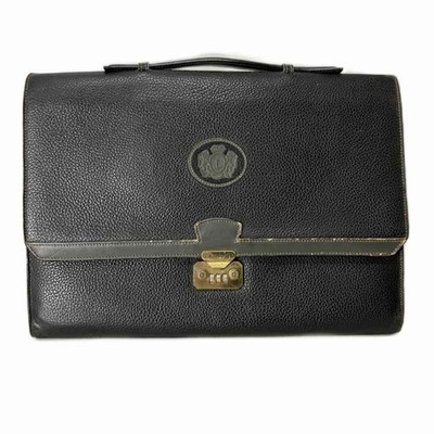 Testoni Men's Black Leather Briefcase 11x16in Business Bag, Used, B Grade