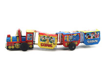 Vintage Western Comic Zig-Zag Wind up Tin Toy Train W/ Bell