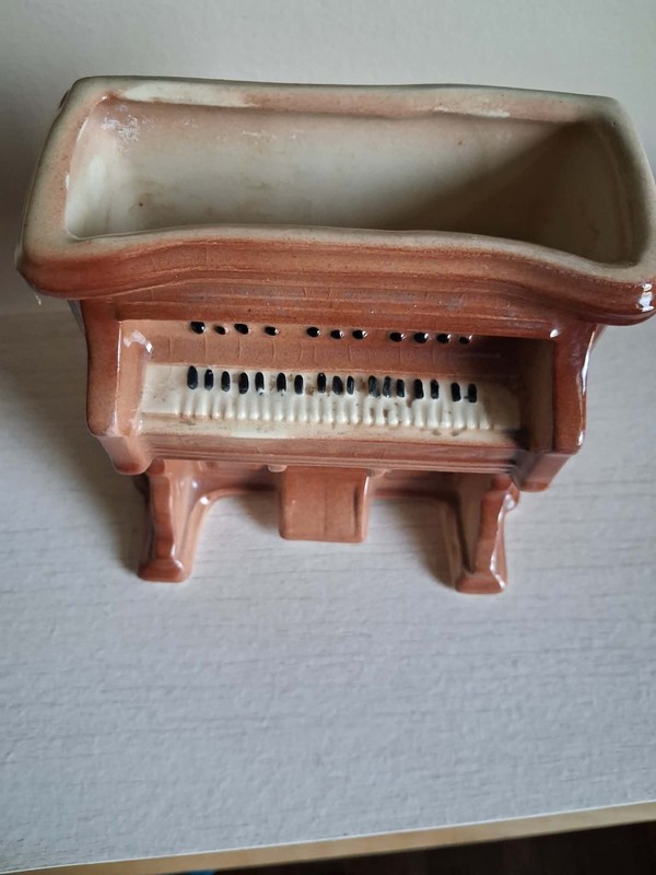 vintage brown glazed ceramic upright piano planter