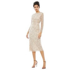 Mac Duggal 10812 Porcelain Floral Beaded Sequin Midi Dress Size 12 $498