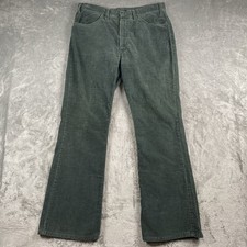 Vintage Levis 646 Pants Mens 34x32 Green Corduroy Flared Bellbottom 70s Scovill