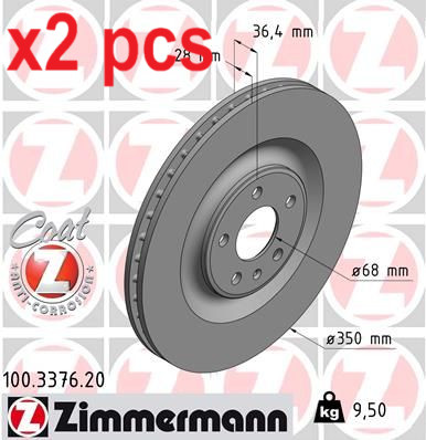 X2 PCS L&R SIDES REAR 100.3376.20 BRAKE DISC ZIMMERMANN