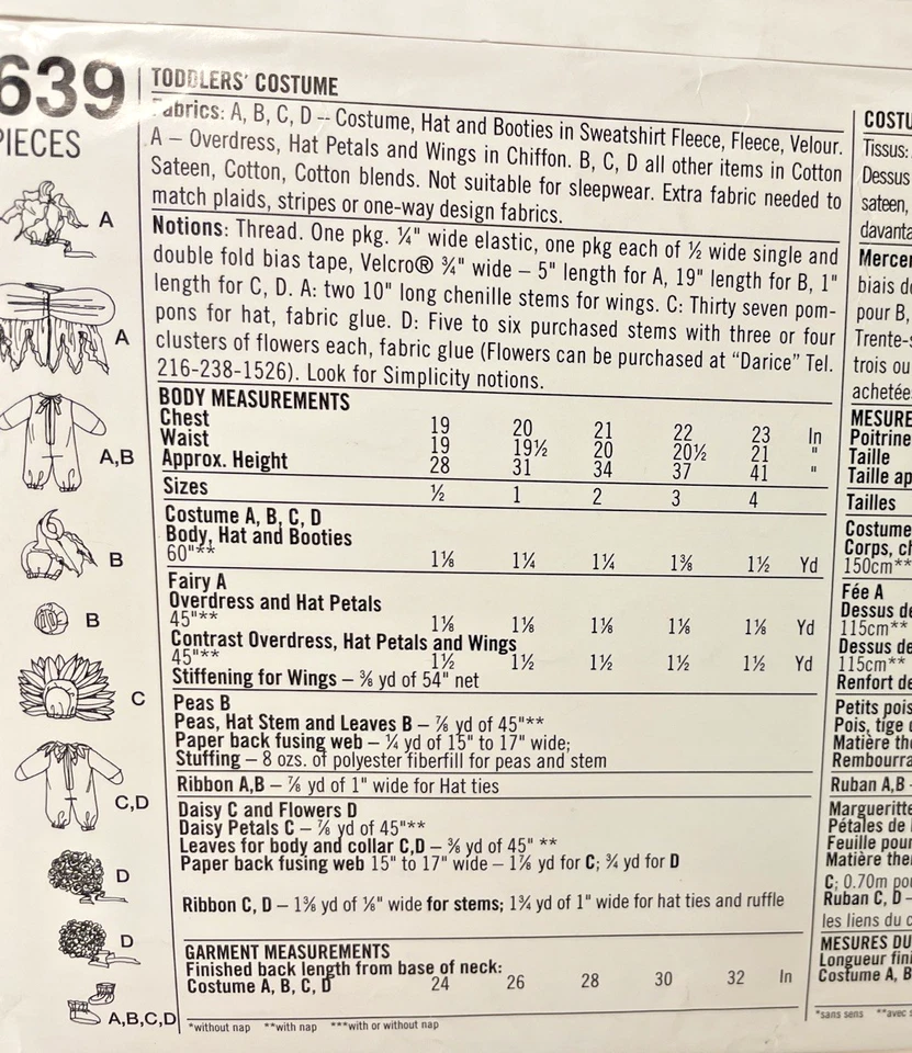 Sewing Pattern Costume Baby Sz 1/2 - 4 Fairy. Flowers, Pea Uncut - Image 2 of 3