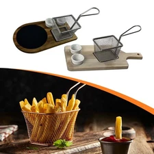 Chip Dipping Serving Basket Wood Serving Board for Restaurant Hotels Picnic