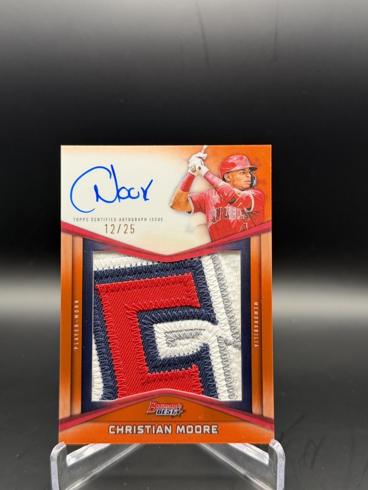 2026 Bowman's Best Patch Auto Christian Moore Orange #/25 Angels NASTY PATCH