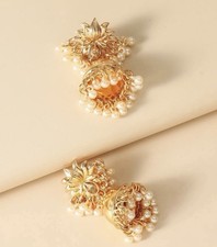 Traditional Indian Cream and Gold Jhumka Earrigs for Women Gift Ideas & Occasio
