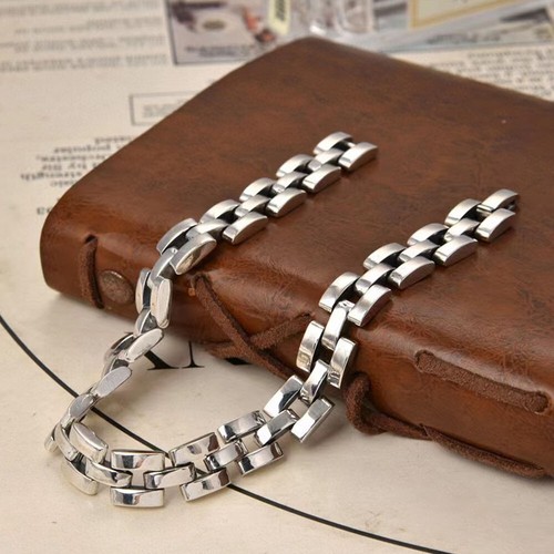 Solid 925 Sterling Silver Chain Men 10mm Curb Watch Bracelet 40-41g 7.9inch - Picture 3 of 6
