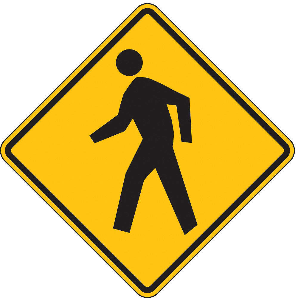 ZING 2318, Traffic Sign, Pedestrian Crossing, 24 X 24, BK/YEL