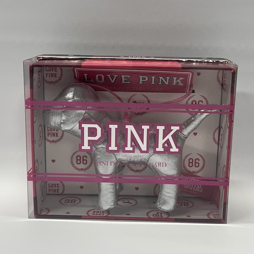 NEW VICTORIA'S SECRET PINK Silver Plush DOG Mini ORNAMENT Gift Card Holder Box - Picture 2 of 6