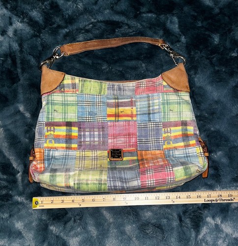 Dooney & Bourke VTG Madras Pink Green Blue Picnic Plaid Ants Hobo Shoulder Bag - Picture 7 of 12