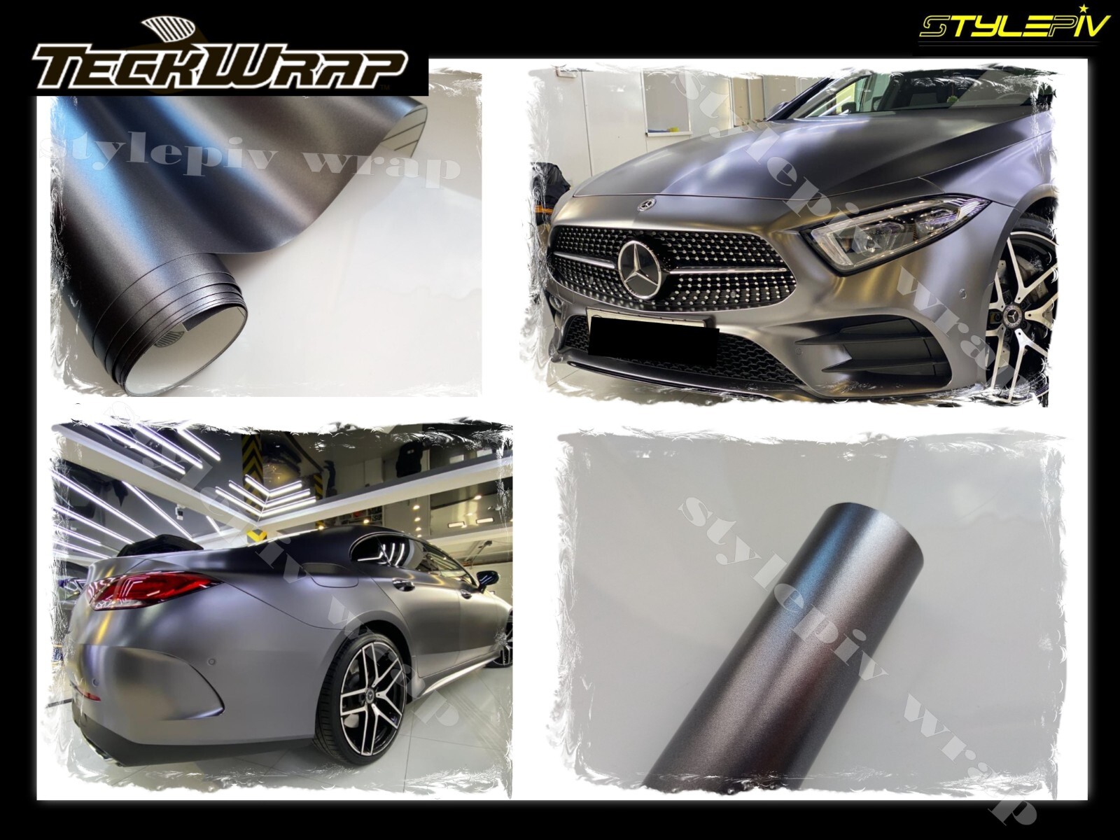 Film vinyle gris mat métallisé 152x30 cm thermoformable pour covering de voiture