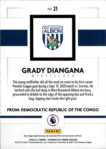 2020-21 Panini Chronicles Premier League PURPLE ASTRO #21 Grady Diangana - Picture 2 of 2