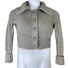 Orb Sweater Size Medium Cropped Button Front Cardigan Collared Gray Angora Blend