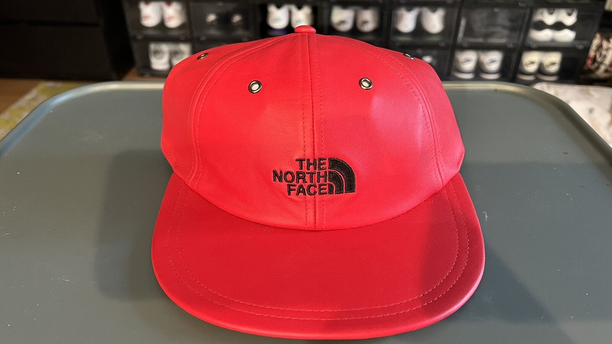 New Supreme X The North Face Red Leather 6 Panel Strap Back Hat
