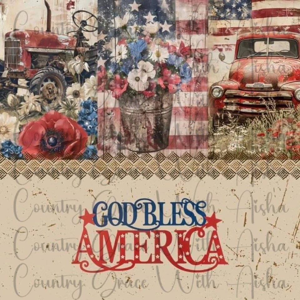 HANDMADE 20oz Skinny Tumbler Sublimation Transfer God Bless America Ready To Press