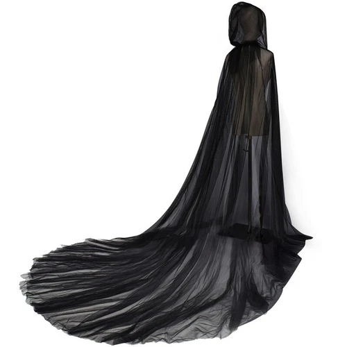 Lady Mesh Hooded Cape Cloak Top Bridal Halloween Party Retro Fancy Dress Loose - Picture 10 of 19