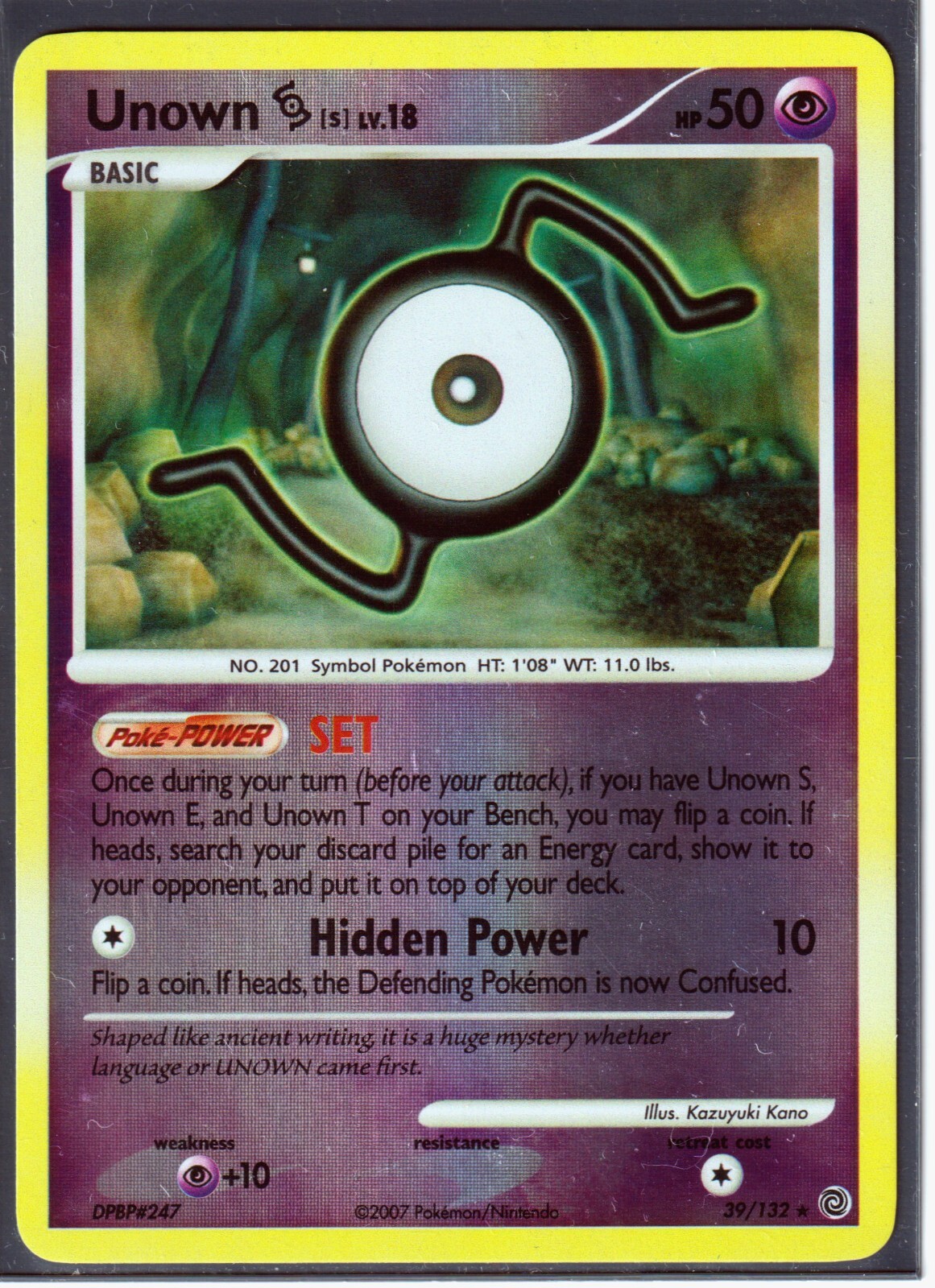 2007 UNOWN S 39/132 D&P SECRET WONDERS POKEMON-RARE REVERSE HOLO-NM