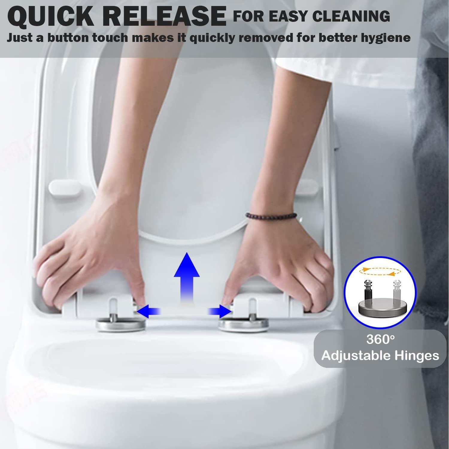 Soft Close Quick Release Square Shape Toilet Seat Easy Clean Adjustable