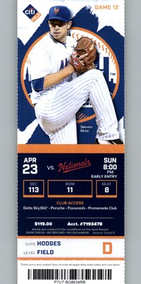 Washington Nationals vs New York Mets 4/23/2017 Full Ticket - Steven Matz