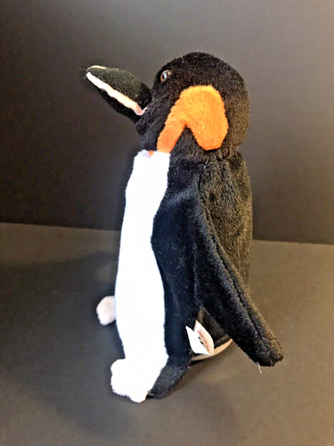 Pinguino pupazzo mano, peluche, K&M International, 2000, 7", nero rosa e arancione - Foto 4 di 10